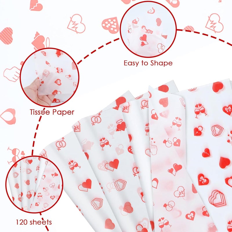 Ethanberg 120 Sheets Gift Wrapping Tissue Paper Bulk, Red Heart Pattern Tissue Paper for Gift Bags, Decorative Art Papers for DIY Crafts Wedding Birthday Holiday Party Decor Valentine's Day, 20x14 Inches - Image 3